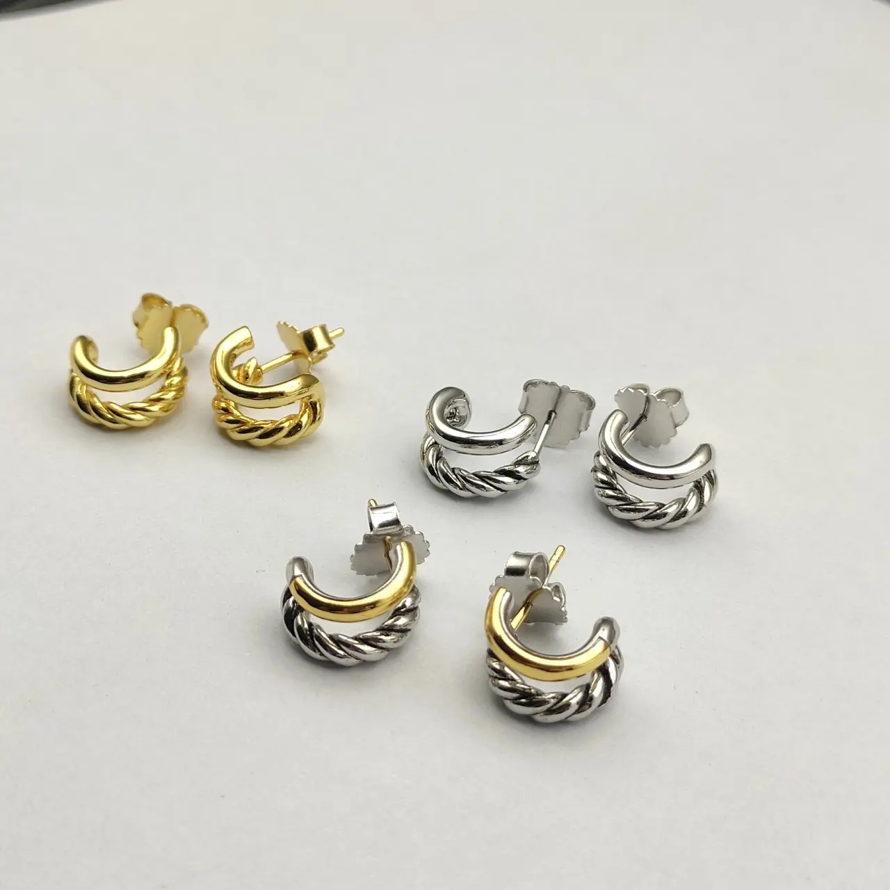 David Yurman Gold 13.5mm Double Hoop Embrace Earrings