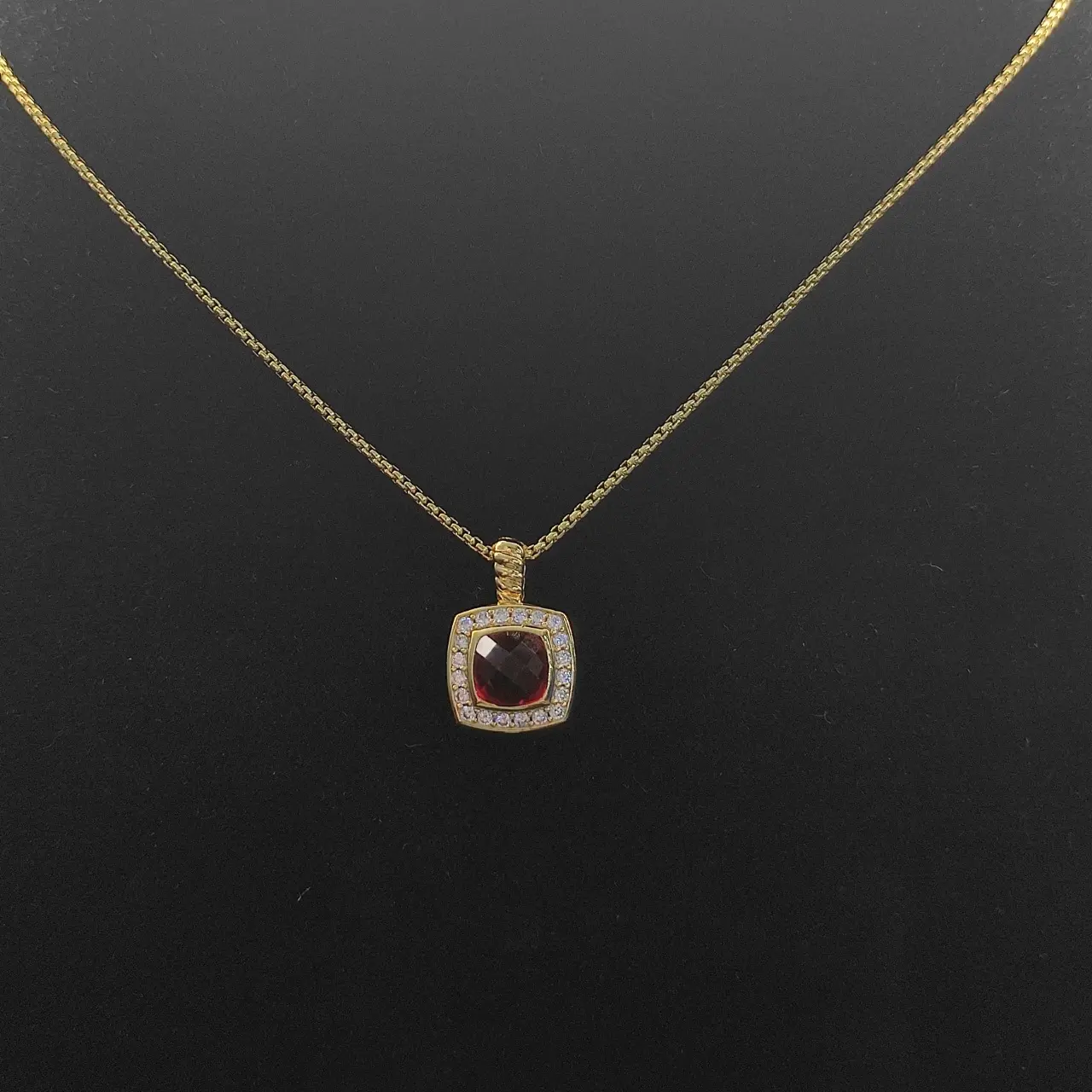 David Yurman Gold Square Red Diamond Necklace 1.5mm