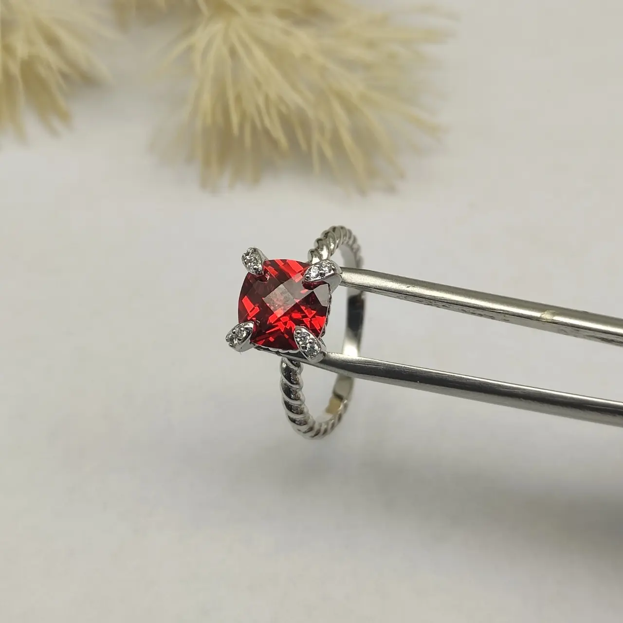David Yurman 8mm Four-Prong Red Diamond Ring